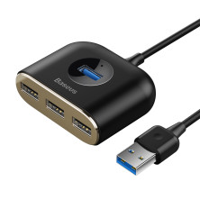 USB-хаб Baseus 5in1 Square Round HUB Adapter Type-A to USB3.0, USB2.0*3, Micro USB кабель 1м Чорний