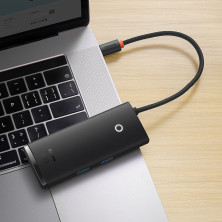 USB-хаб Baseus 6in1 Lite Series 6-Port Type-C HUB Adapter Type-C to USB3.0*2, Type-C(PD)*1, 4KHDMI, TF, SD  Черный
