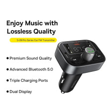 FM-трансмиттер Baseus S-09 Pro T-Typed FM Launcher MP3 Car Charger 2USB+Type-C 3.4A Черный