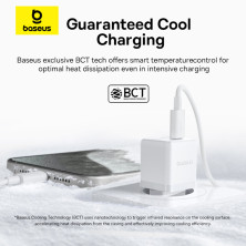 Сетевое зарядное устройство Baseus Palm Fast Charger QC3.0+PD3.0 30W USB+Type-C 3A + Кабель Type-C to Type-C 60W 20V/3A 1м Белый