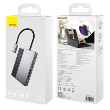 USB-хаб Baseus 6in1 Magic Multifunctional Type-C with a Retractable Clip Type-C to USB3.0, Type-C, 4KHDMI, AUX, TF, SD Сірий