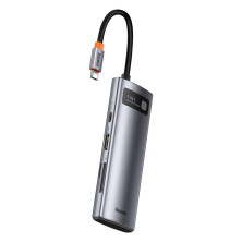 USB-хаб Baseus 7in1 Metal Gleam 7-Port Type-C HUB Adapter Type-C to USB3.0*2, Type-C(PD)*1, Type-C*1, 4KHDMI, TF, SD Серый