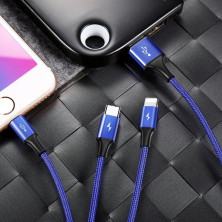 Кабель Baseus Rapid Series Cable 3-in-1 Fast Charging Data Cable USB to Lightning+Type-C+MicroUSB 3А 1.2m Синій
