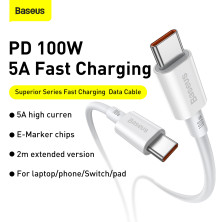 Кабель Baseus Superior Series Fast Charging Data Cable Type-C to Type-C 100W 20V 5A 2m Білий