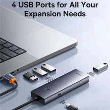 USB-хаб Baseus 4in1 UltraJoy 4-Port Type-A HUB Adapter Type-A to USB3.0*4 Сірий