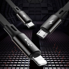 Кабель Baseus Golden Loop Series Retractable 3-in-1 Elastic Data Cable USB to Lightning+Type-C+MicroUSB 3.5А 1.2m Чорний
