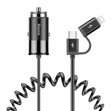 Автомобильное зарядное устройство Baseus Enjoy Together 2в1 4.8A USB с зарядным кабелем Type-C / Lightning 1.2м Черный