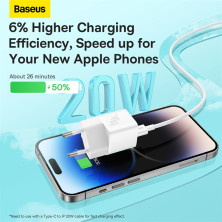 Мережевий зарядний пристрій Baseus GaN5 Fast Charger 1C PD3.0 20W Type-C 3A Білий
