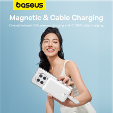 УМБ Baseus Magnetic Mini Wireless Fast Charge 10000mAh 30W 3A QC3.0+PD3.0 з функцією MagSafe та Qi 15W і Type-C 30W кабелем Білий
