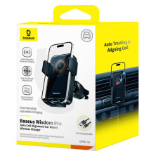 Беспроводное автомобильное зарядное устройство Baseus Wisdom Pro Auto Coil Alignment Air Outlet Version с технологией Qi 15W Черный
