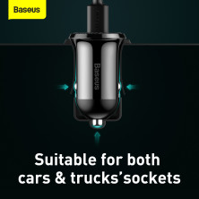 Автомобільний зарядний пристрій Baseus Grain Pro Car Charge 2USB 4.8A Чорний