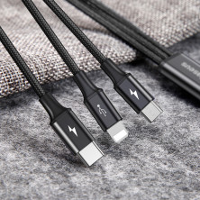 Кабель Baseus Rapid Series Cable 3-in-1 Fast Charging Data Cable USB to Lightning+Type-C+MicroUSB 3А 1.2m Чорний