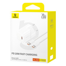 Сетевое зарядное устройство Baseus GaN5 Mini Fast Charger 1C PD3.0 20W Type-C 3A + кабель Baseus Type-C to Type-C 100W 20V/5A 1м Белый