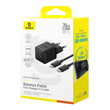 Мережевий зарядний пристрій Baseus Palm Fast Charger QC3.0+PD3.0 20W USB+Type-C 3A + Кабель Type-C to Type-C 60W 20V/3A 1м Чорний