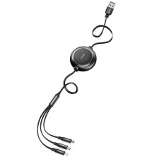 Кабель Baseus Golden Loop Series Retractable 3-in-1 Elastic Data Cable USB to Lightning+Type-C+MicroUSB 3.5А 1.2m Чорний