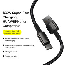 Кабель Baseus Tungsten Gold Fast Charging Data Cable USB to Type-C 100W 20V 5A 1m Черный
