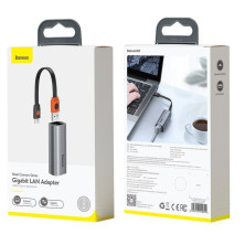 USB-хаб Baseus Steel Cannon Series USB A & Type-C Bidirectional Gigabit LAN Ethernet RJ45 Adapter Сірий