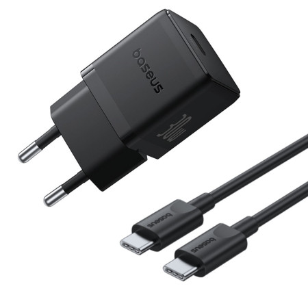 Сетевое зарядное устройство Baseus Palm Fast Charger 1C PD3.0 30W Type-C 3A  + Кабель Type-C to Type-C 60W 20V/3A 1м Черный