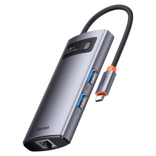 USB-хаб Baseus 4in1 Metal Gleam 4-Port Type-C HUB Adapter Type-C to USB3.0*3, RJ45 Сірий