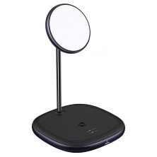 Беспроводное зарядное устройство Baseus Swan 2in1 Magnetic с функцией MagSafe и Qi 20W и адаптером QC3.0 Черный