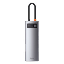USB-хаб Baseus 8in1 Metal Gleam 8-Port Type-C HUB Adapter Type-C to USB3.0*3, Type-C(PD)*1, 4KHDMI, RJ45, TF, SD Серый