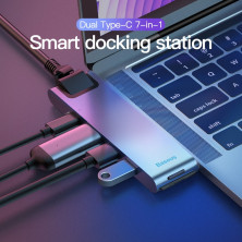 USB-хаб Baseus 7in1 Thunderbolt C + Pro 7-Port Type-C HUB Adapter Type-C*2 to USB3.0*2, Type-C*1, 4KHDMI, RJ45, SD, MicroSD Сірий