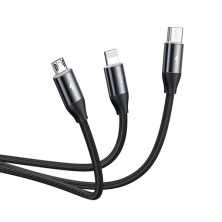 Кабель Baseus Car Co-sharing Cable 3-in-1 Fast Charging Data Cable USB to Lightning+Type-C+MicroUSB 3.5А 1m Чорний