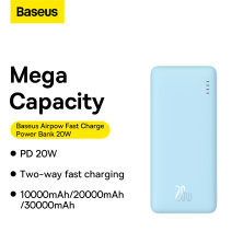 УМБ Baseus Airpow Fast Charge 10000mAh 20W 3A с технологией QC3.0+PD3.0 USB+Type-C Голубой