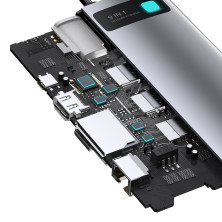 USB-хаб Baseus 9in1 Metal Gleam 9-Port Type-C HUB Adapter Type-C to USB3.0*3, Type-C(PD)*1, 4KHDMI, VGA, RJ45, TF, SD Серый