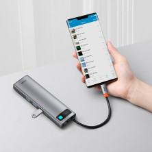 USB-хаб Baseus 11in1 Metal Gleam 11-Port Type-C HUB Adapter Type-C to USB3.0*3, Type-C(PD)*1, 4KHDMI*2, VGA, RJ45, AUX, TF, SD Серый