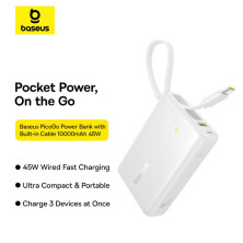 УМБ Baseus PicoGo Digital Display 10000mAh 45W 3A з технологією QC3.0+PD3.0 і Type-C кабелем 45W Білий