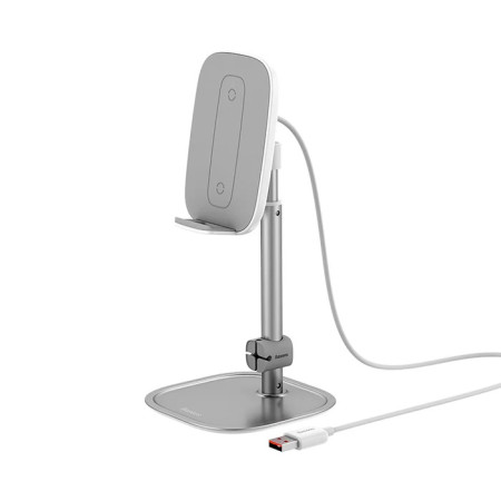 Бездротовий зарядний пристрій Baseus Literary Youth Desktop Bracket з технологією Qi 15W Сріблястий