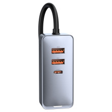 Автомобільний зарядний пристрій Baseus Share Together PPS multi-port Fast Charging Car Charge 120W 3USB+Type-C з подовжувачем 1.5м Сірий
