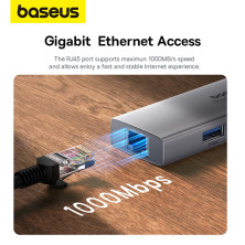 USB-хаб Baseus 4in1 PortalJoy 4-Port Type-A HUB Adapter Type-A to USB3.0*3, RJ45 Сірий