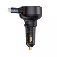 Автомобільний зарядний пристрій Baseus Enjoyment Pro Retractable 60W USB і з вбудованим кабелем Type-C 0.70м Чорний