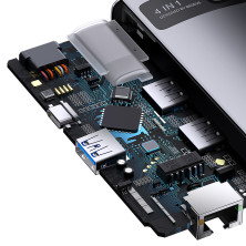 USB-хаб Baseus 4in1 Metal Gleam 4-Port Type-C HUB Adapter Type-C to USB3.0*3, RJ45 Сірий