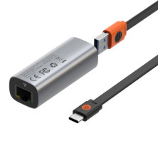 USB-хаб Baseus Steel Cannon Series USB A & Type-C Bidirectional Gigabit LAN Ethernet RJ45 Adapter Сірий