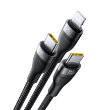Кабель Baseus Flash Series 3 3-in-2 Fast Charging Data Cable  USB+Type-C to Lightning+Type-C+Type-C 100W 1.5m Чорний