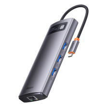 USB-хаб Baseus 7in1 Metal Gleam 7-Port Type-C HUB Adapter Type-C to USB3.0*3, Type-C(PD)*1, 4KHDMI*2, RJ45 Сірий