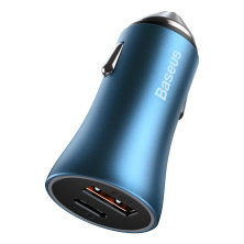 Автомобильное зарядное устройство Baseus Golden Contactor Pro Dual Quick Charger Car Charger 40W USB+Type-C + Кабель Type-C to Lightning 1м Голубой