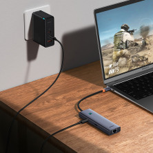 USB-хаб Baseus 7in1 Flite 7-Port Type-C HUB Adapter Type-C to USB3.0*2, Type-C(PD)*1, 4KHDMI, RJ45, SD/TF 3.0 Сірий