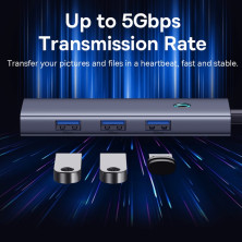 USB-хаб Baseus 5in1 UltraJoy 5-Port Type-C HUB Adapter Type-C to USB3.0*4, Type-C(PD)*1 Сірий
