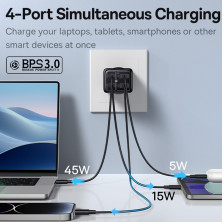Сетевое зарядное устройство Baseus GaN6 Pro 65W 2USB+2Type-C + кабель Baseus Type-C to Type-C 100W 20V/5A 1м Черный