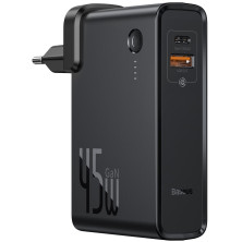 Сетевое зарядное устройство Baseus GaN 2in1 QC3.0+PD3.0 45W USB+Type-C 5A с функцией Павербанка 10000mAh + кабель Type-C 60W 20V/3A 1м Черный