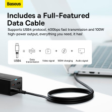 Сетевое зарядное устройство Baseus GaN5 Pro Desktop Fast Charger 67W USB+2Type-C+HDMI + кабель Baseus Type-C to Type-C 100W 20V/5A 1м Черный