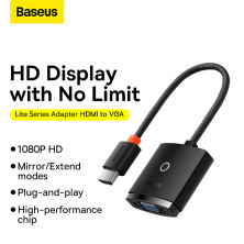 HDMI адаптер Baseus Lite Series Adapter HDMI to VGA з 3,5-мм аудіопортом AUX Чорний