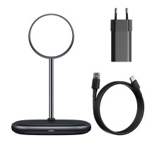 Беспроводное зарядное устройство Baseus Swan 2in1 Magnetic с функцией MagSafe и Qi 20W и адаптером QC3.0 Черный