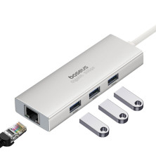 USB-хаб Baseus 4in1 PortalJoy 4-Port Type-A HUB Adapter Type-A to USB3.0*3, RJ45 Сірий