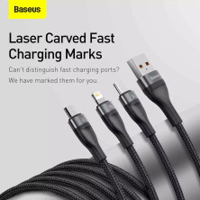 Кабель Baseus Flash Series 2 3-in-1 Fast Charging Data Cable USB to Lightning+Type-C+MicroUSB 66W 1.2m Черный