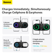 Беспроводное зарядное устройство Baseus Digital LED Display 2in1 Wireless Charger с технологией Qi 20W Черный